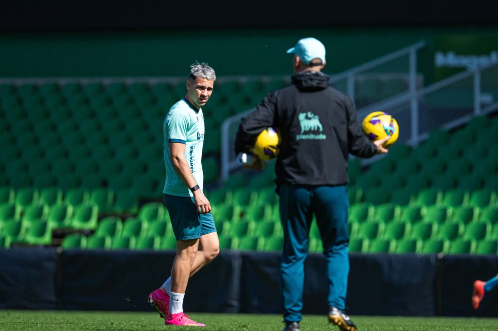 Arana, en un entrenamiento con el Racing