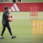 Pacheta, en el entrenamiento en la Ciudad Deportiva | Foto: Antonio L. Juárez