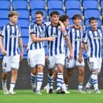 Los canteranos de la Real celebrando el primer tanto