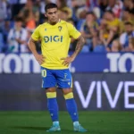 Brian Ocampo, en un partido con el Cádiz CF