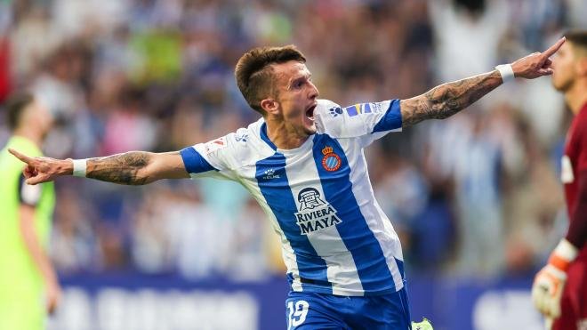 Salvi Sánchez celebra un gol con el RCD Espanyol