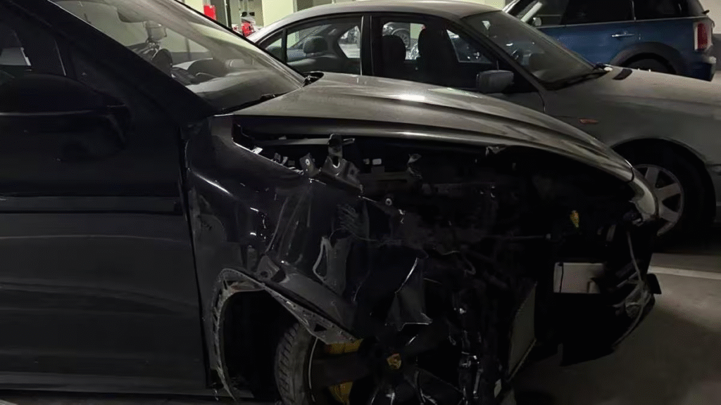 Así quedo el vehículo del futbolista, Aridane Hernández