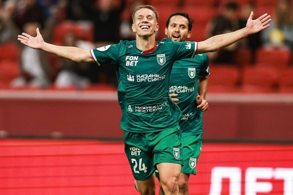 Nikola Čumić celebrando un gol con el Rubin Kazán