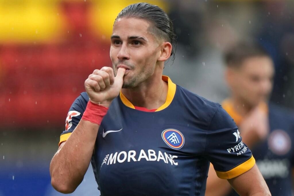 Álex Calvo celebrando el 5-1 del Andorra
