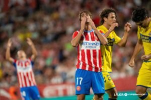 Bryan Gil lamentándose tras una ocasión fallida en el duelo frente a Las Palmas.